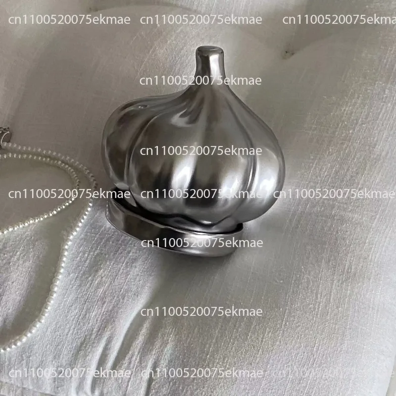Premium Silver Garlic-Shaped Aromatherapy Box Ornament, Silver Garlic Box, Home Fragrance Storage Box, Ceramic Jewellery Box