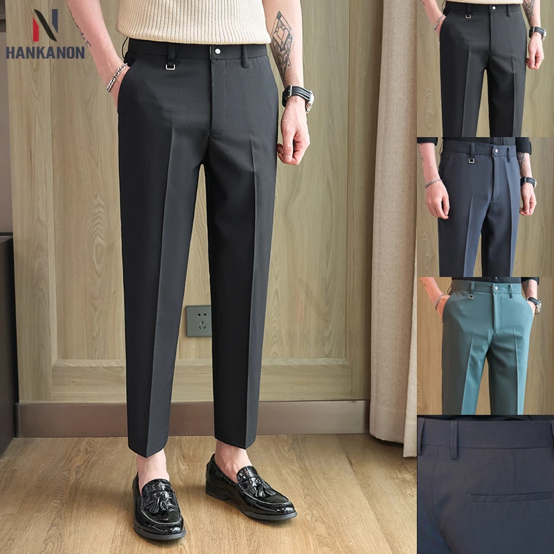 Men's Spring and Summer Suit Pants, British Style Ankle-Length Pants, Business Casual Style All-Matching Trousers