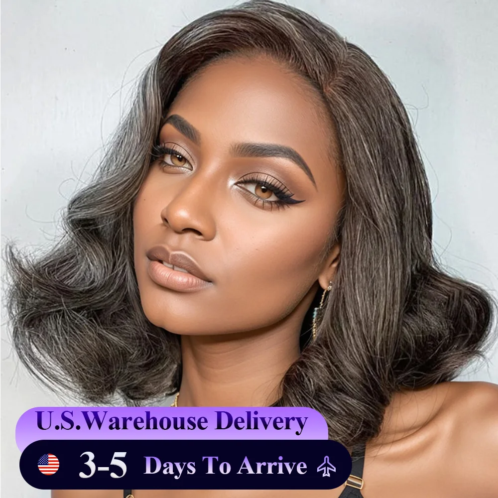 Glueless Wigs Human Hair Salt&Pepper Wigs 5x5 Lace Front Wig Loose Wave Pre Cut Pre Plucked Lace Closure Grey Short Bob Wigs