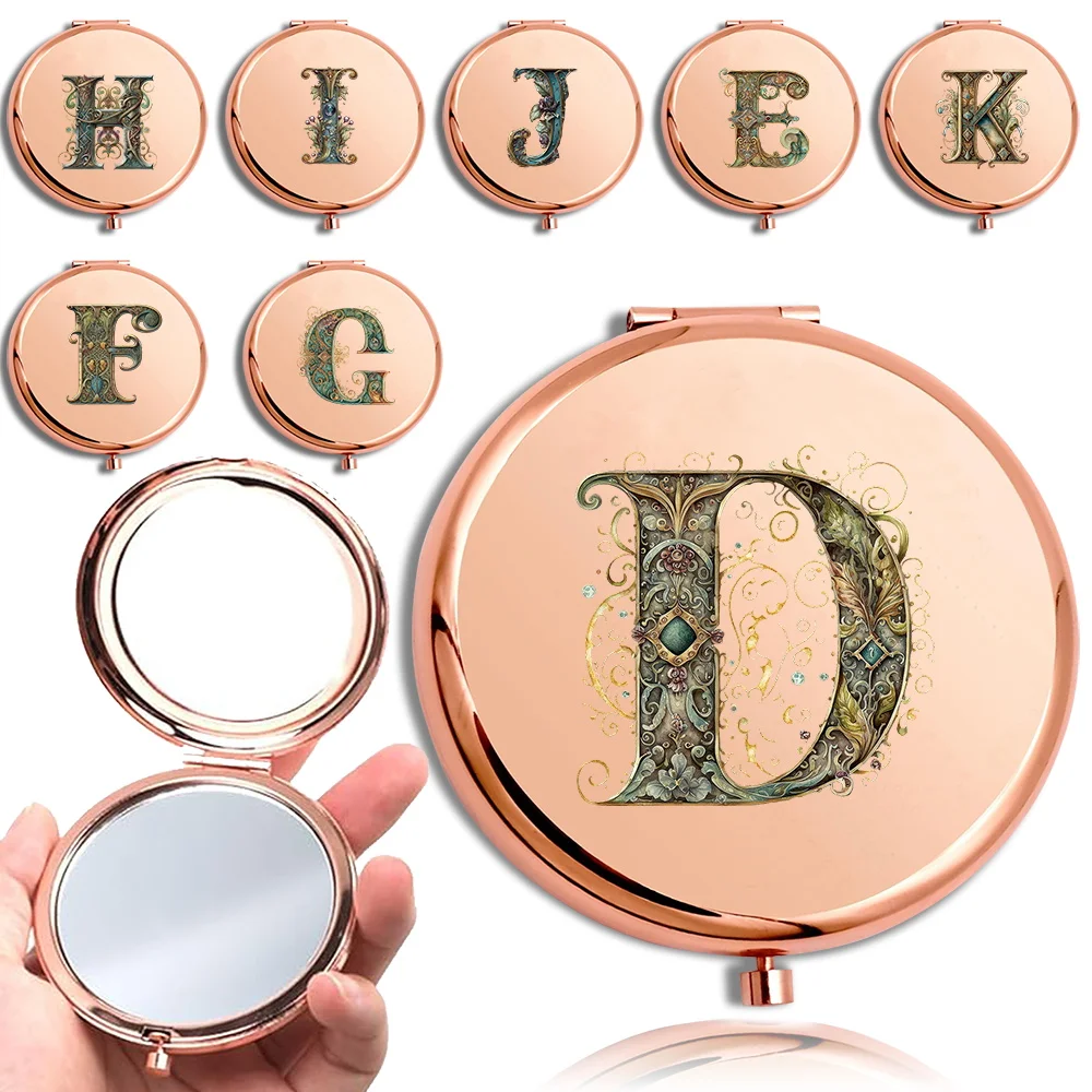 

Makeup Mirror Double Sided Round Cosmetic Metal Look Glass Durable Magnification Folding Mirror Graphic Letter Pattern For Party