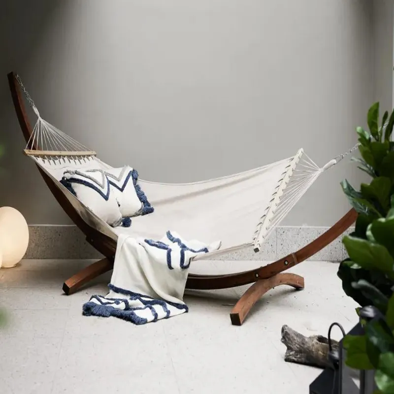 ins hammock with wooden stick tassel handmade cotton rope woven mesh mesh swimming pool seaside beach swing hanging chair