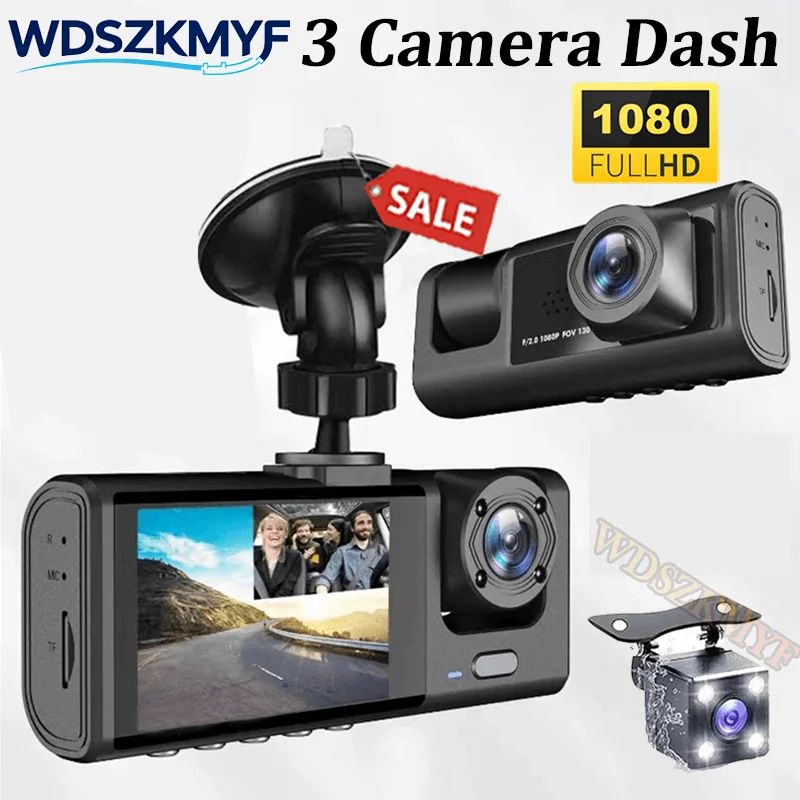 HOT 1080P Car Dvr 3/2Lens Dash Cam for Cars Camera for Vehicle Recorder Video Front and Rear Camera  Night Vision Dashcam