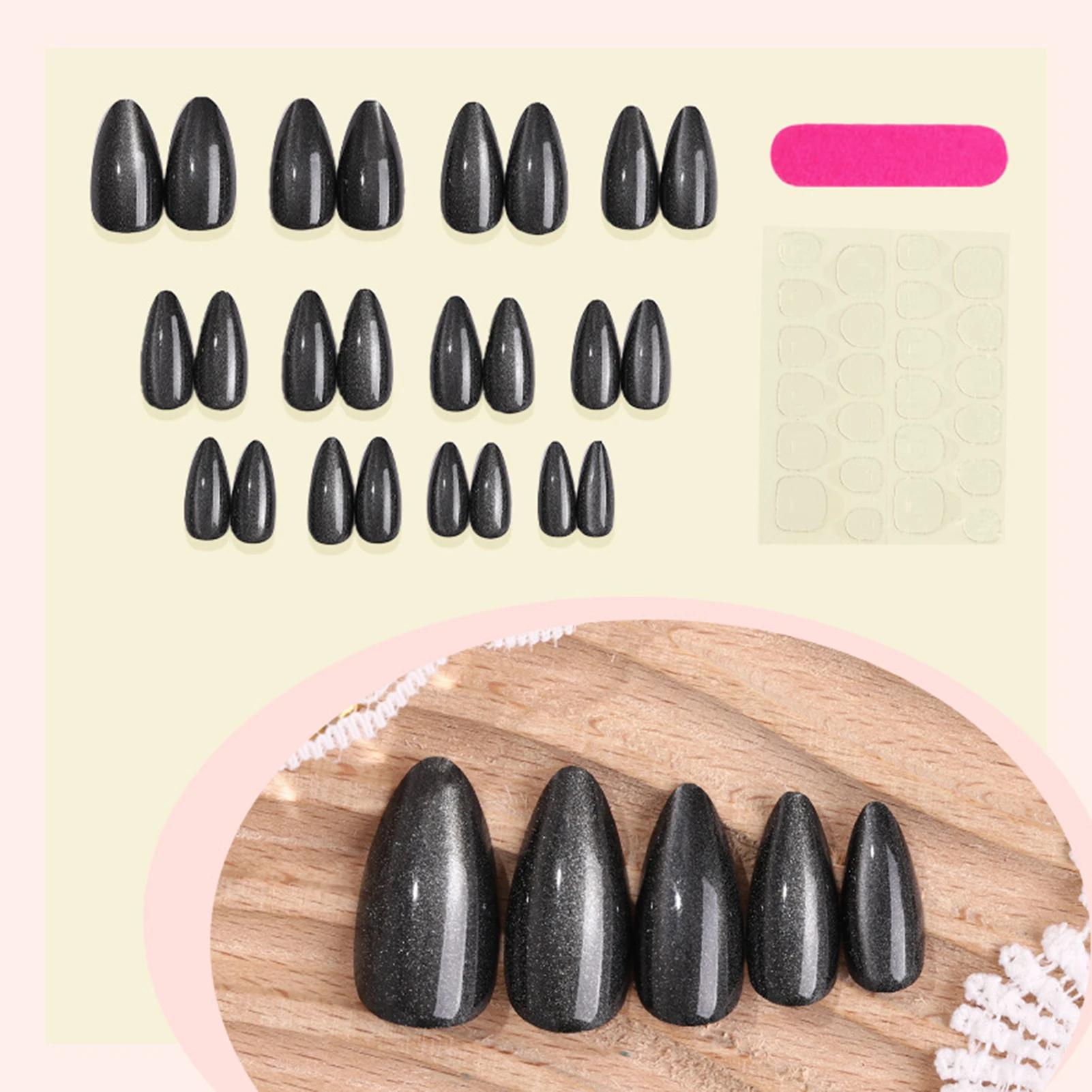 24PCS Grey Cat Eye False Nails Reusable Press On Nails Gradient Glitter Fake Nails Wearable Full Cover Nails Tips For Women