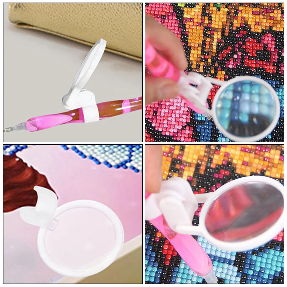 

4 Pcs with Lights Point Drill Pen Holder Magnifying Mirror Mini Art Plastic Magnifier Miniature Painting Glasses