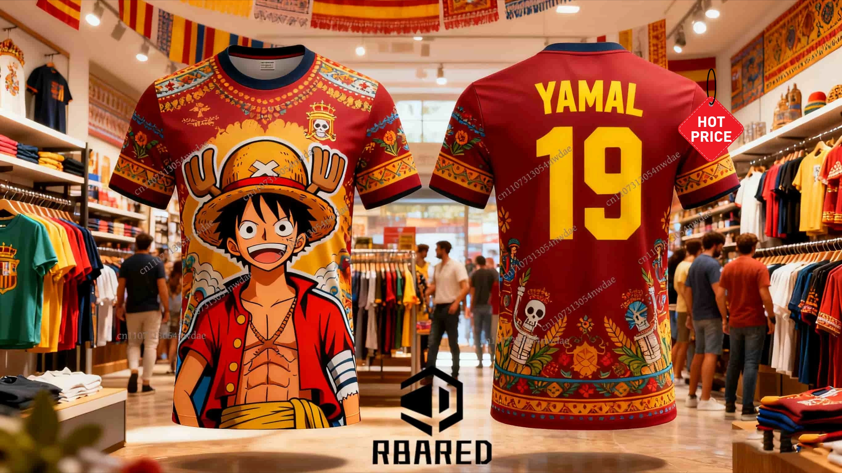 قطعة واحدة YAMAL No.19 AI الإسبانية العصرية مجردة الكتابة على الجدران ثلاثية الأبعاد مطبوعة لكرة القدم تي شيرتات قصيرة الاكمام للجنسين ، لينة ، عادية وملابس رياضية #4