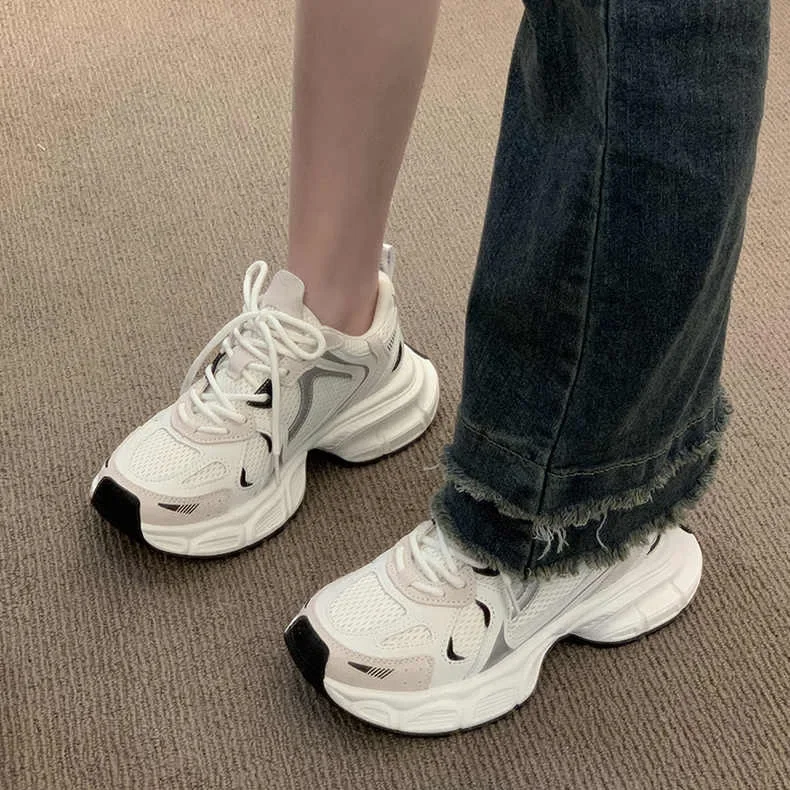 Women Casual Shoes Lovers Dad Platform Chunky Sneakers Flat Thick Sole Tennis Shoes White Basket Walking Shoes Zapatos De Mujer