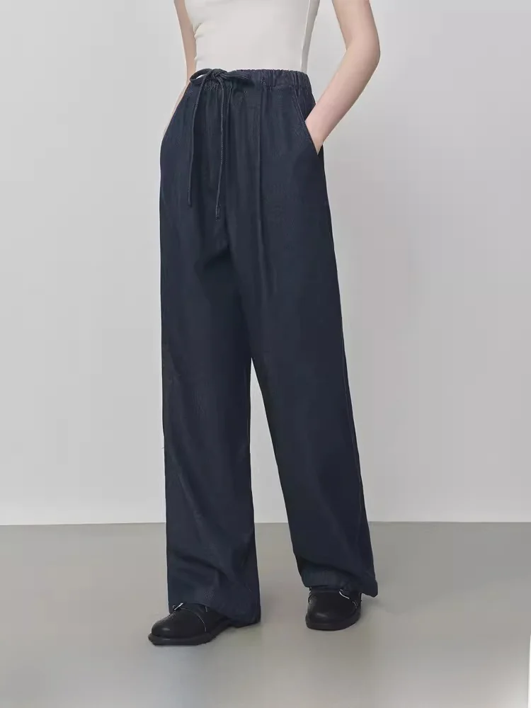 

Casual Wide Leg Jeans Women's High Waist Elastic Waist Straight Cut Denim Pants Autumn 2025 New Style Versatile Slimming