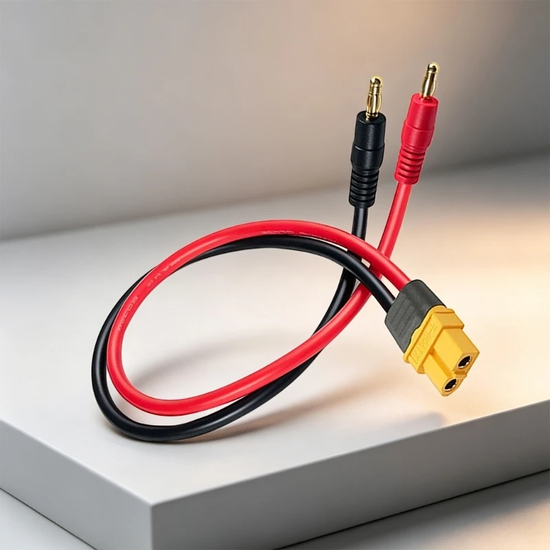 Remote Battery Charging Cable with 60 Connection, Two 4Mm Male Banana Plugs, 12AWG Wire, and PVC Jackets for Testing D2RC
