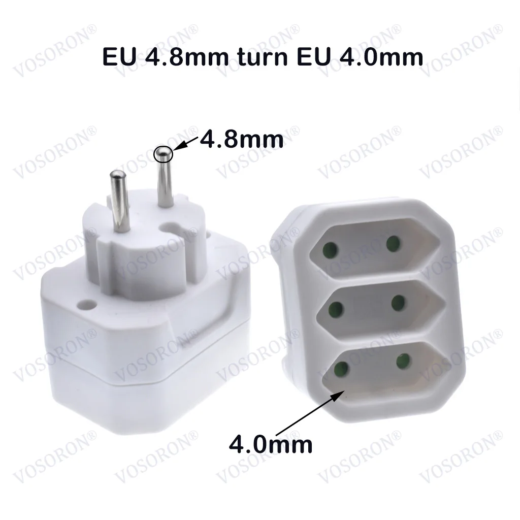 European Conversion Plug 2Pin 4.8mm Plug turn 4.0mm 2 Hole EU Socket Power Distribution Adapter Plug White 16A 250V