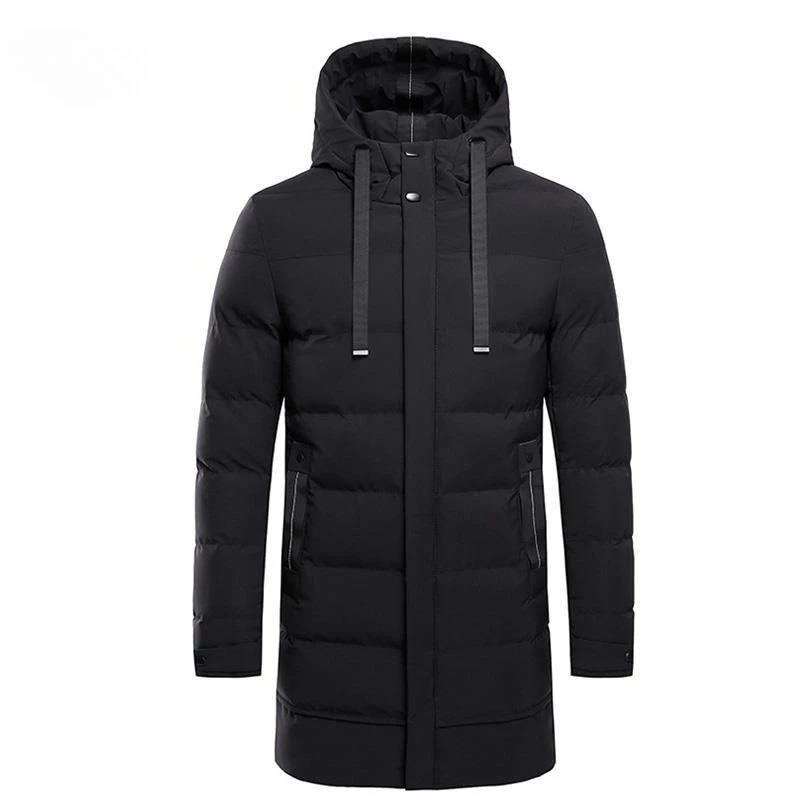 Men's Winter Long Mid Length Over The Knee Thickened Hooded Cotton Padded Jacket Large Size for Youth