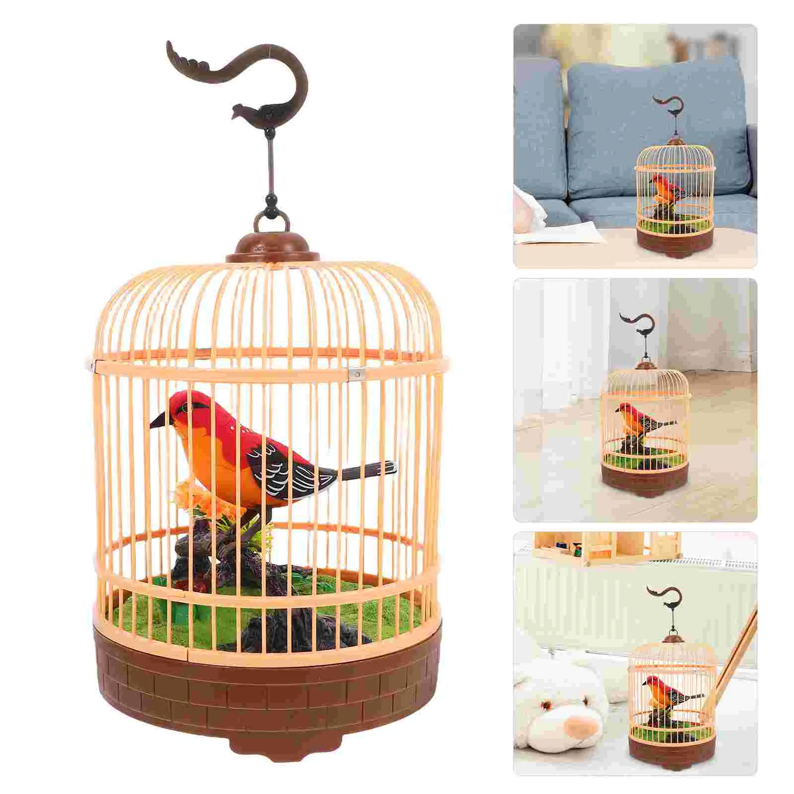Induction Simulation Chirping Bird Plastic Acoustic Interactive Cage Voice Control