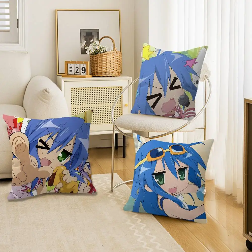 Funny Cute Cartoon Figure Izumi Konata Pillow Covers Cartoon Sofa Decorative Home Double-sided Printing Short Plush Cover