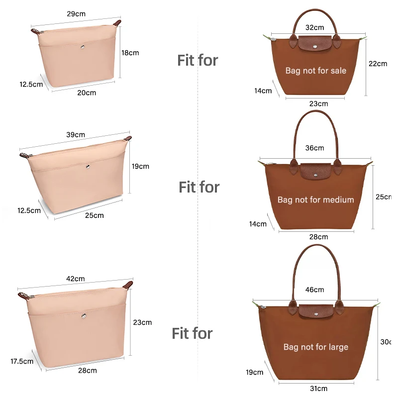 2024 Bag Organizer Insert For Longchamp Tote Bags Handbag S/M/L,Luxury Nylon Purse Organizer Zipper Inner Bag Accessories Shaper