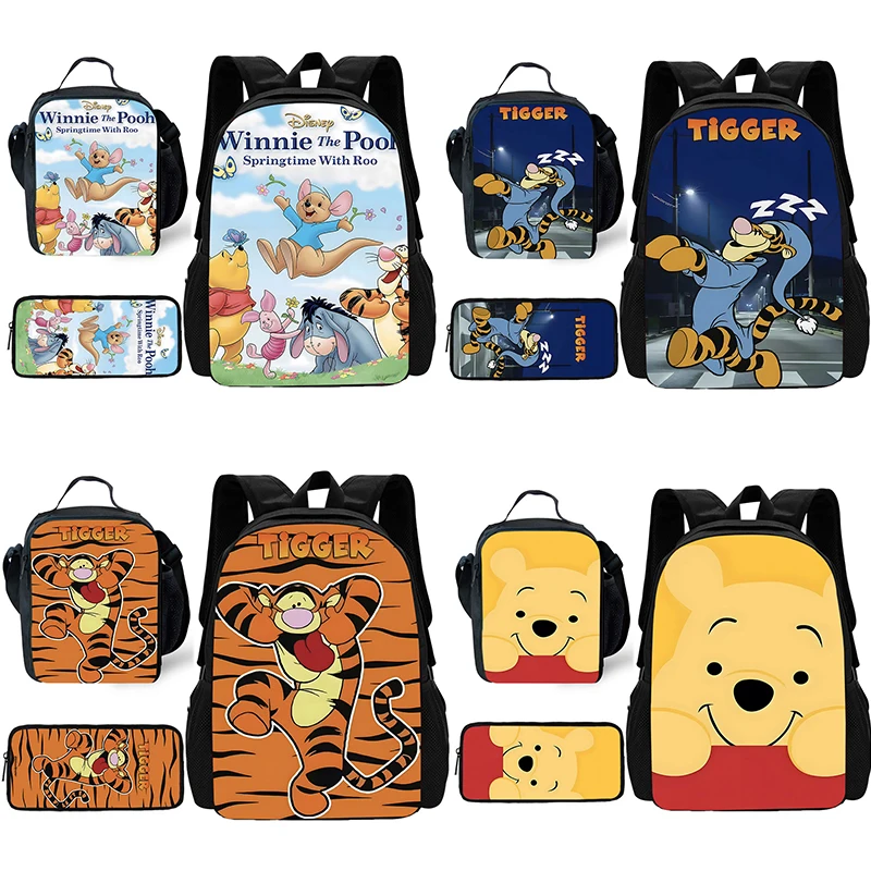 Winnies the Pooh Tigger Child School Backpack with Lunch Bags ,Pencil Bags ,School Bags for Boys Girls Best Gift