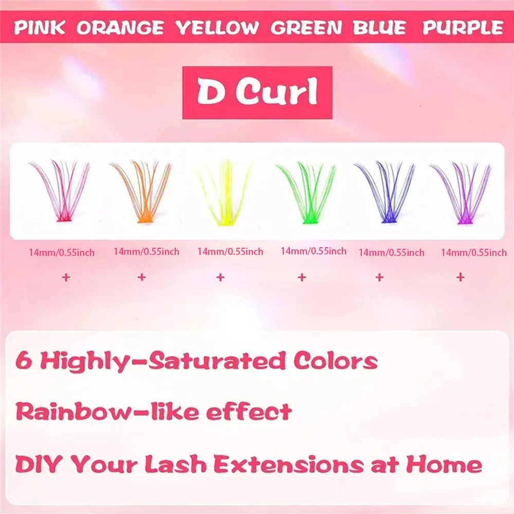 Colored Lash Clusters Individual Lashes D Curl Colorful False Eyelashes,Makeup ball, party use, create personalized makeup