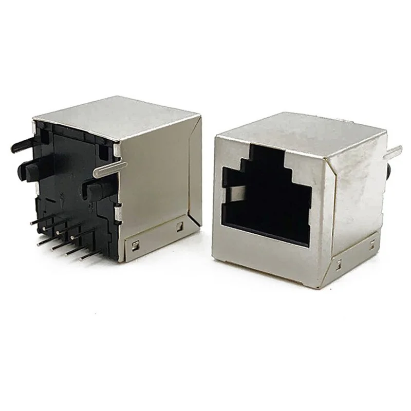 

RJ45 female connector 5224 180-degree vertical network socket with 8P8C round-pin shielded metal casing, front part 3.05