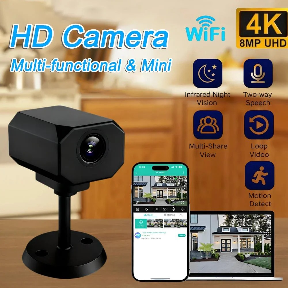 4K HD WiFi Security Camera for Home Mini Smart Indoor IP Surveillance with APP Remote Monitoring Portable Design 2026 NEW