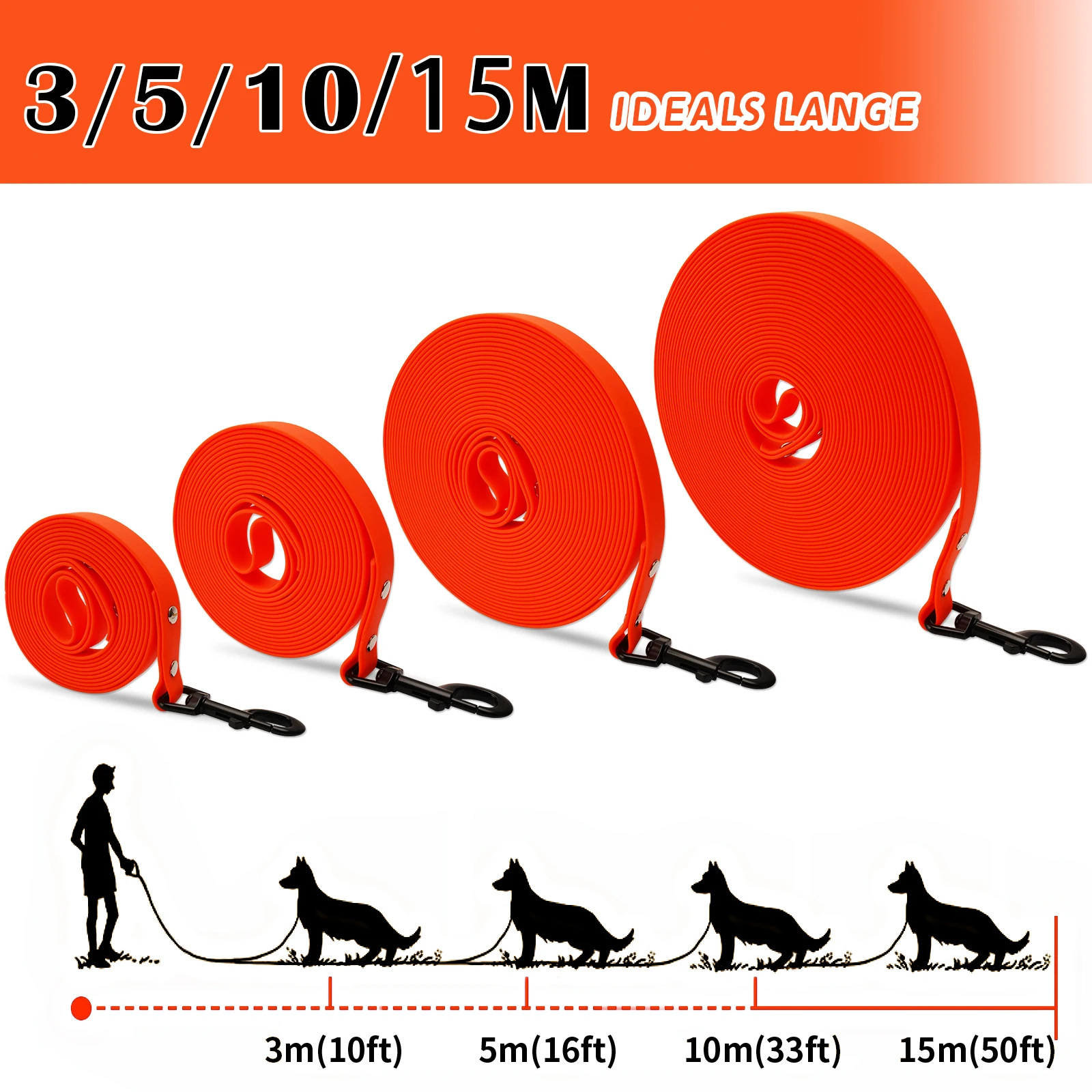 3/5/10/15m PVC Long Dog Leash Waterproof Pets Leash Recall Training Tracking Obedience Long Lead Easy to Clean Rope