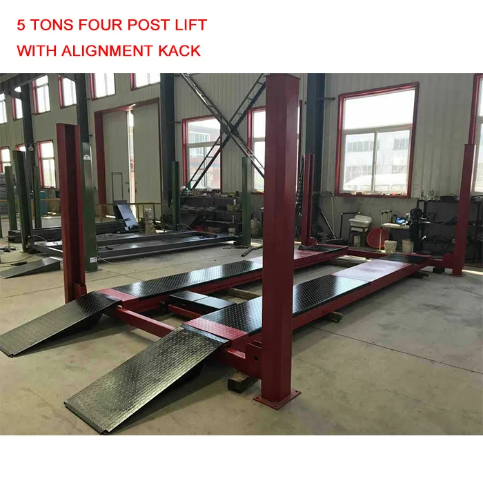 5 Tons Four Post Car Lift With Function Alignment Second Hydraulic Jack Total Length 5500mm