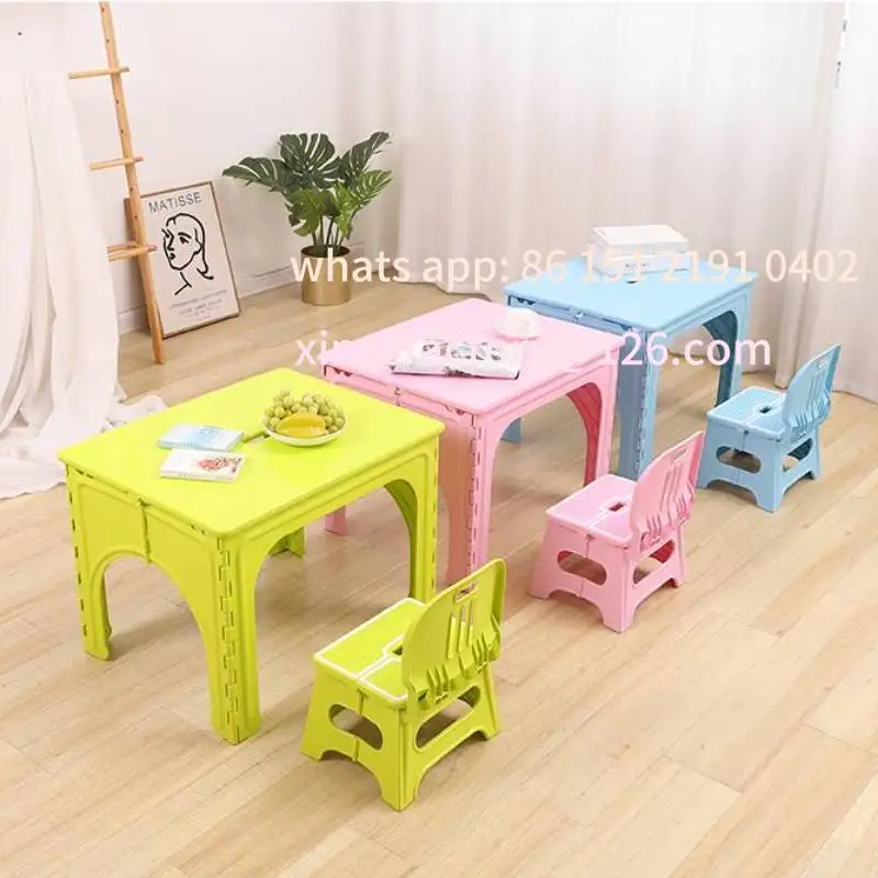 Set tavolo da pranzo e sedia pieghevoli per bambini personalizzabili, scrivania in plastica per uso domestico per bambini, portabl esterno