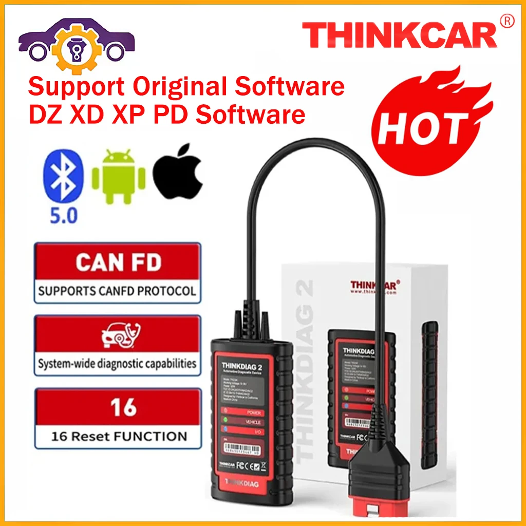 THINKCAR Thinkdiag 2 OBD2 Scanner Support CAN FD Protocols Fit For GM Car Brands Free Full Original Software 16 Reset Functions