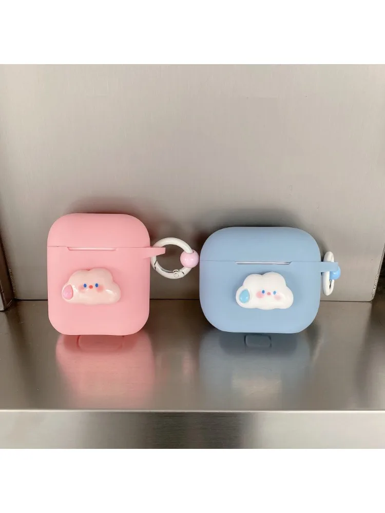 Étui AirPods 4 3 2 1 Pro2 Gen en Silicone, dessin animé nuage 3D, housse pour AirPods Pro 2 2e 4e, Coque Funda avec crochet
