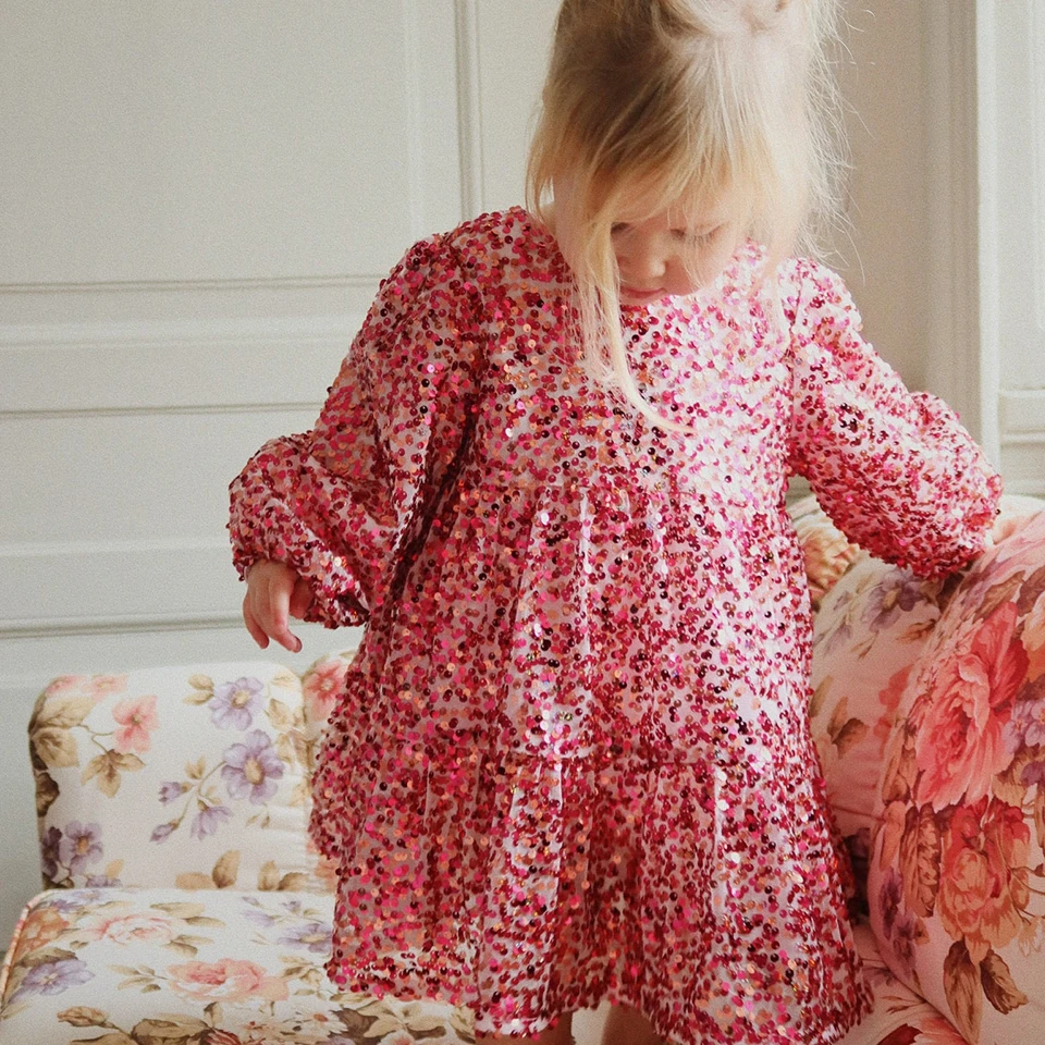 جديد 2025 KS فتاة التطريز الترتر فستان طفل جميلة مشرقة جاكيتات الفتيات فساتين الأميرة طفل الأطفال حفلة كرنفال Vestidos #4