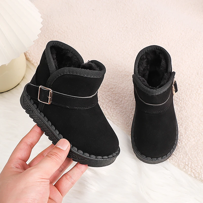 

Winter Children Suede Cotton Boots Toddler Solid Color Boys Girls Warm Ankle Boots Outdoor Comfortable Kids Platform Snow Boots