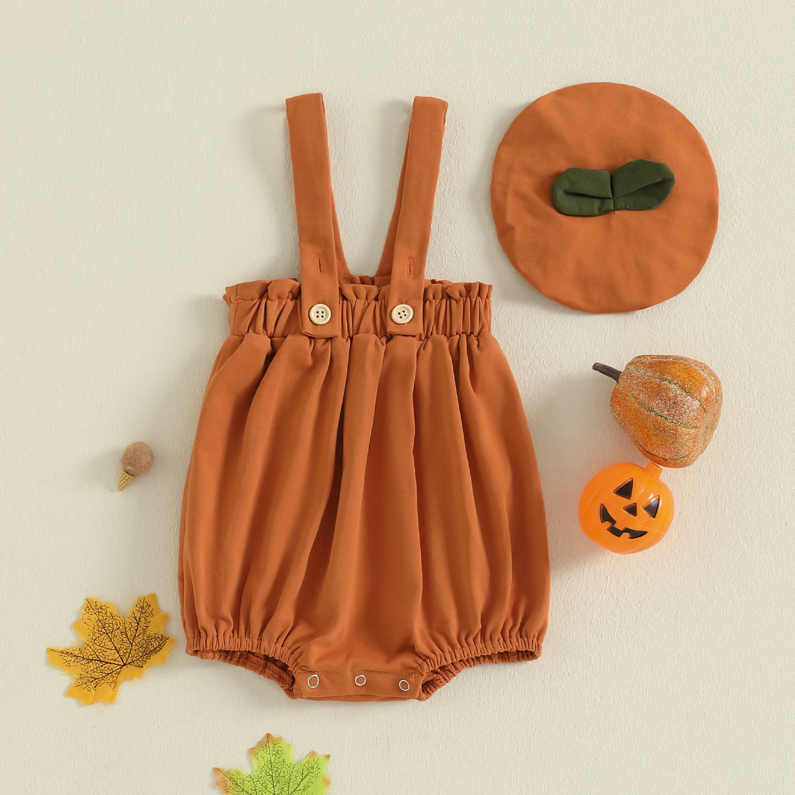 

VISgogo Baby Pumpkin Costume Sleeveless Bodysuit Overalls with Hat Halloween Clothes for Girls Boys