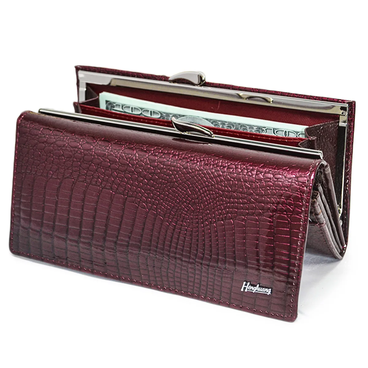 

Designer Women's Wallet Alligator Pattern Genuine Leather Coin Purse Card Holder Magnetic Snap Ladies Clutch Money Bag