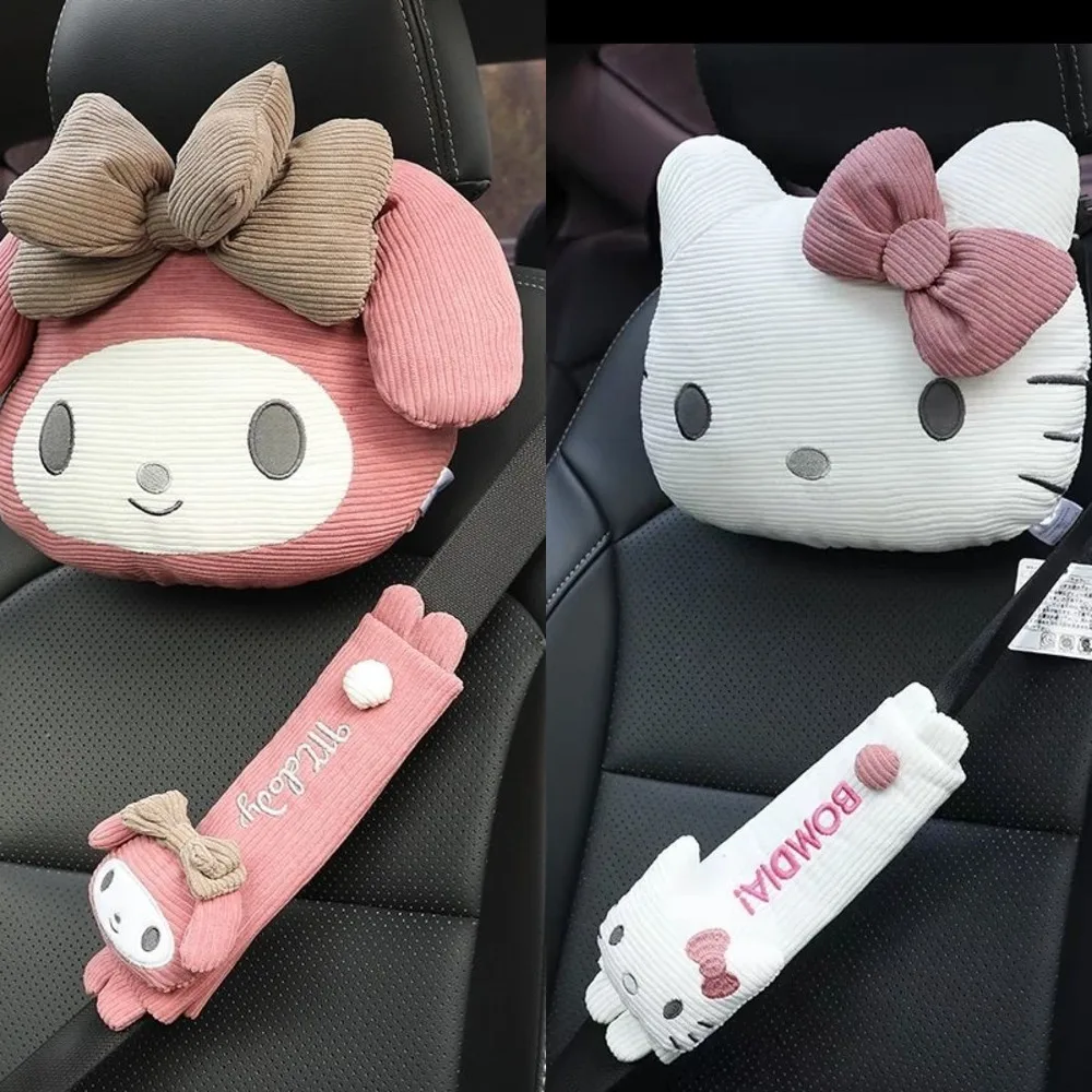 

Sanrio Hello Kitty Car Pillow Kawaii Melody Neck Headrest Pillow Car Accessories Waist Pillow Safety Belt Shoulder Protection