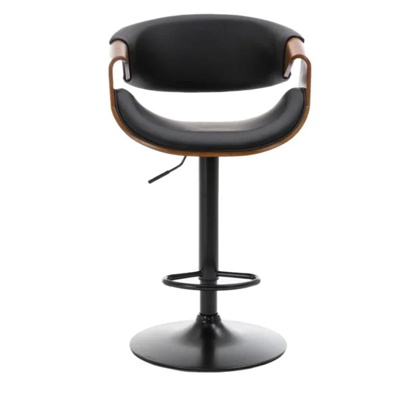 

Adjustable Swivel Bar Stool, PU Leather Ecru Bent Wood Bar Chair Upholstered Seat Round Steel Base and Chrome Footrest