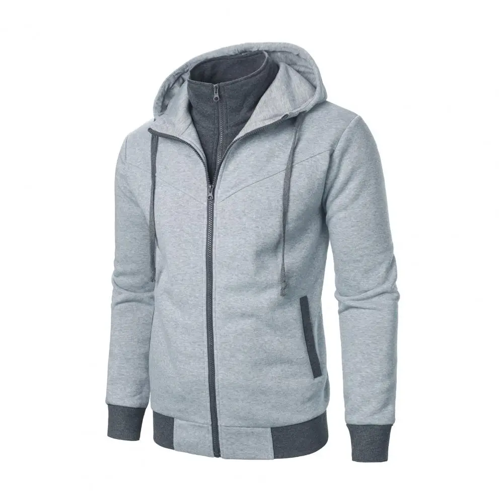 Men Activewear Outerwear Double Zipper Hooded Jacket Colorblock Sport Jacket with Hood Dual Pockets Drawstring Closure for Men