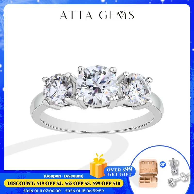 

ATTAGEMS Three Round Cut Moissanite Rings S925 Sterling Silver 18K Gold Plated for Women Engagement Jewelry Shipping from theUSA