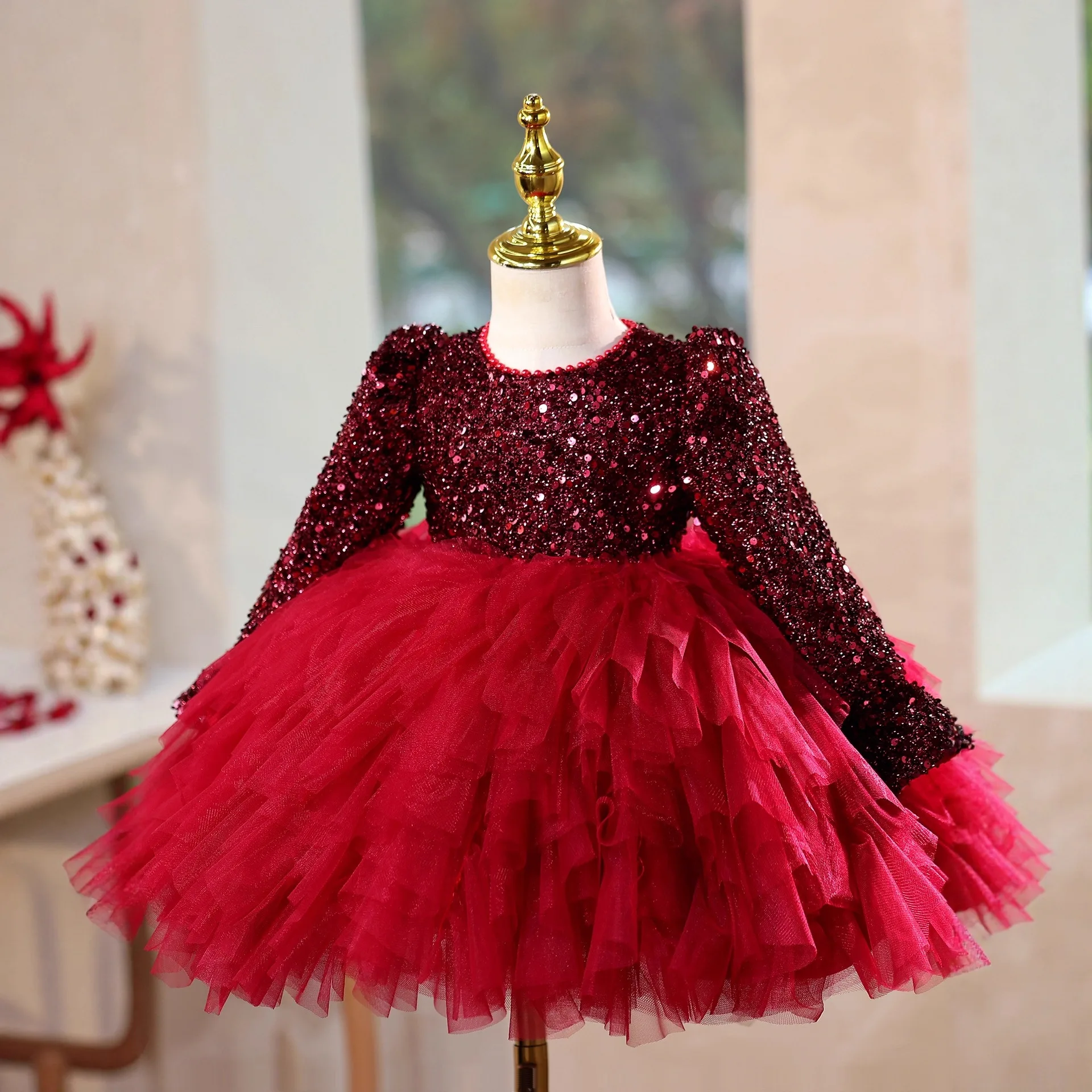 Childen High End Host Piano Performance Ball Gown Girls Fashion Sequins Design Wedding Party Dress g503