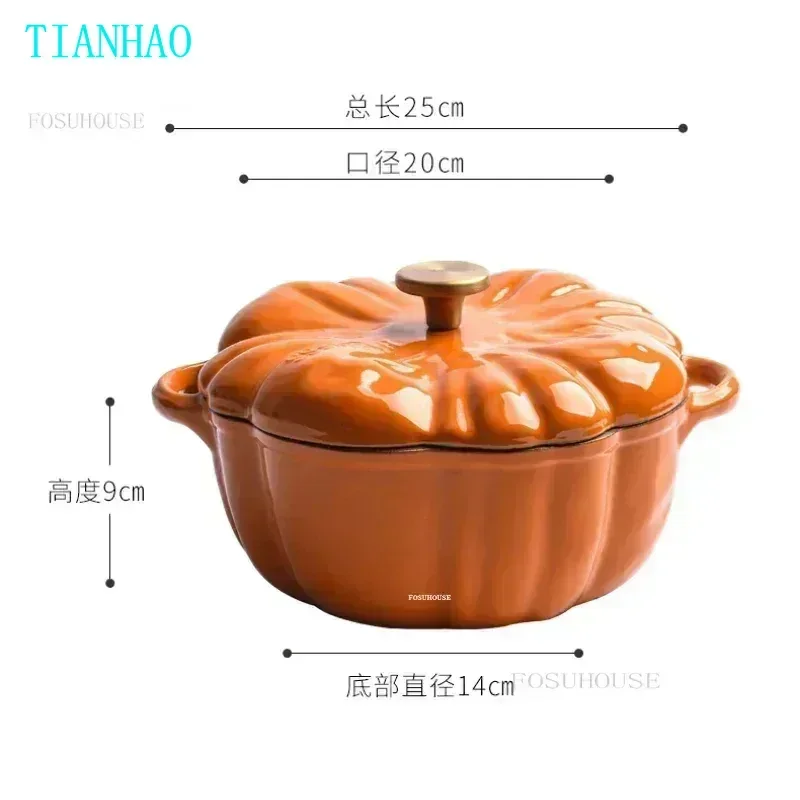 Pumpkin Enamel Pot Cast Iron Cookware Enamel Soup Pot Multifunctional Dutch Ovens Coating Non Stick Casserole Pot with Lid q