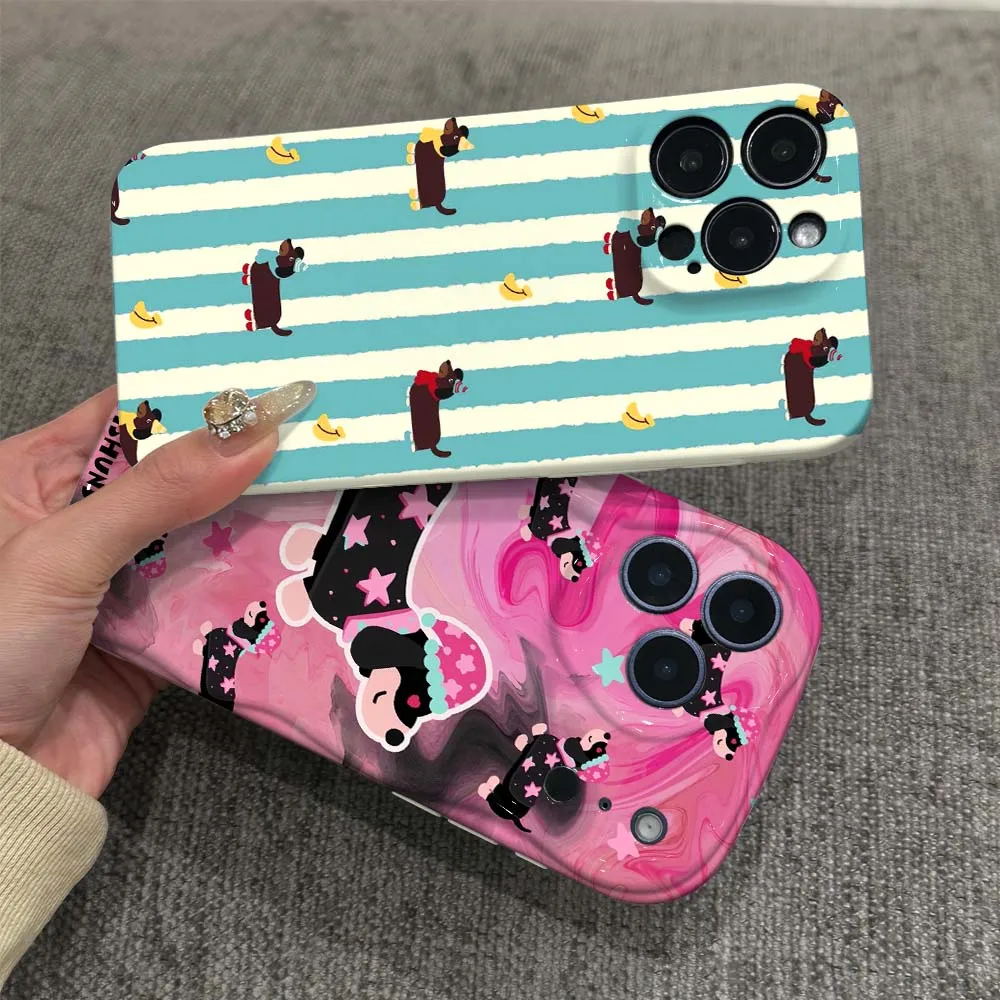 

Cute Sausage Dog Anime Cover For Apple iPhone 17 16 15 14 13 12 11 X XS XR Air Pro Max Plus Mini Feilin Wave Oil Shell