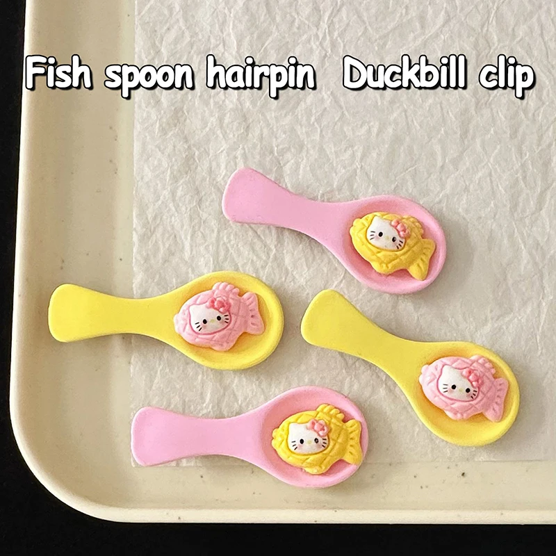 1 Pair Cute Sanrio Cat Pink Spoon Hair Clip Cartoon Sweet Girl Style Duck Mouth Clip Hair Clip Jewelry Hair Accessories