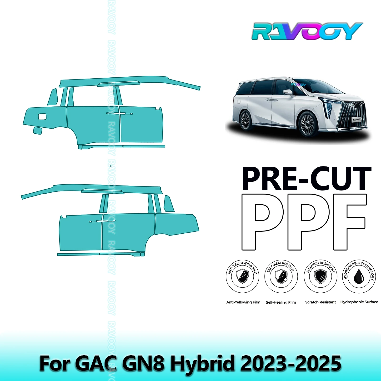 

For GAC GN8 Hybrid 2023-2025 8.5mil Clear Matte Pre-Cut PPF Door & A/B Pillar Kit TPU Paint Protection Film Set