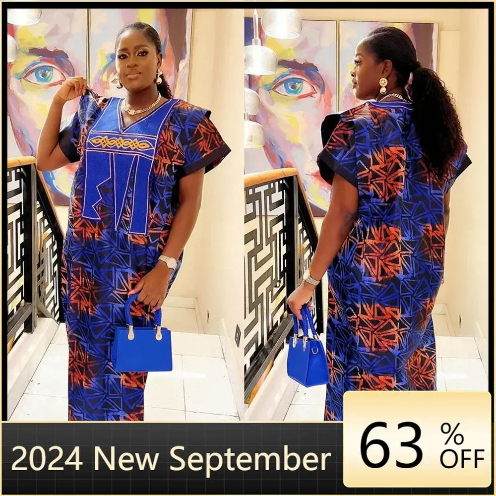 

2024 Print African Maxi Dress for Women Elegant Lady Wedding Evening Party Gown Plus Size Africa Ankara Dashiki Kaftan Clothes