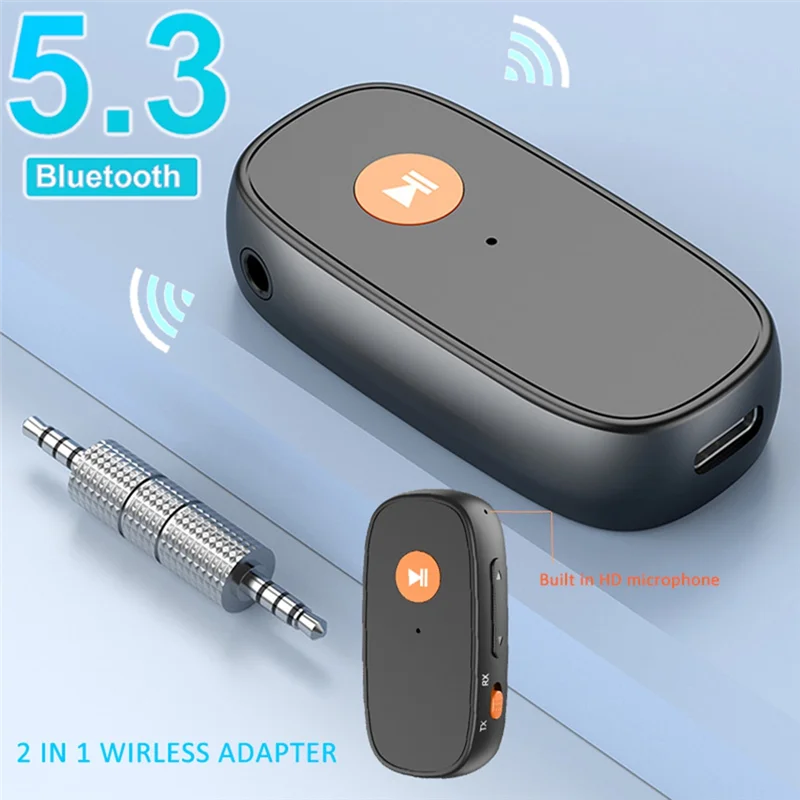Cerdik-Bluetooth 5.3 Pemancar dan Penerima Audio 2 In 1 Nirkabel 3.5Mm Adaptor Audio Aux Pemancar Bluetooth