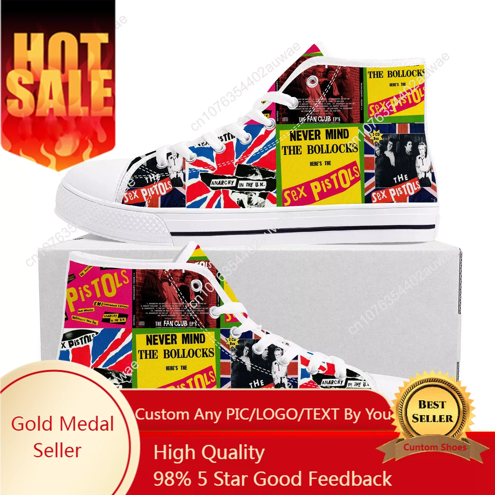 Sex Pistols Punk Rock Band High Top High Quality Sneakers Men Women Teenager Canvas Sneaker Casual Couple Shoes Custom Shoes