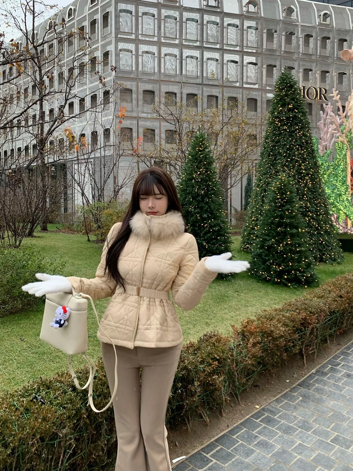 

Removable Fur Collar Long Sve Women's Cotton Jaet Warm Winter Waist-Cinching Outerwear by Liuu Trendy Korean Sle