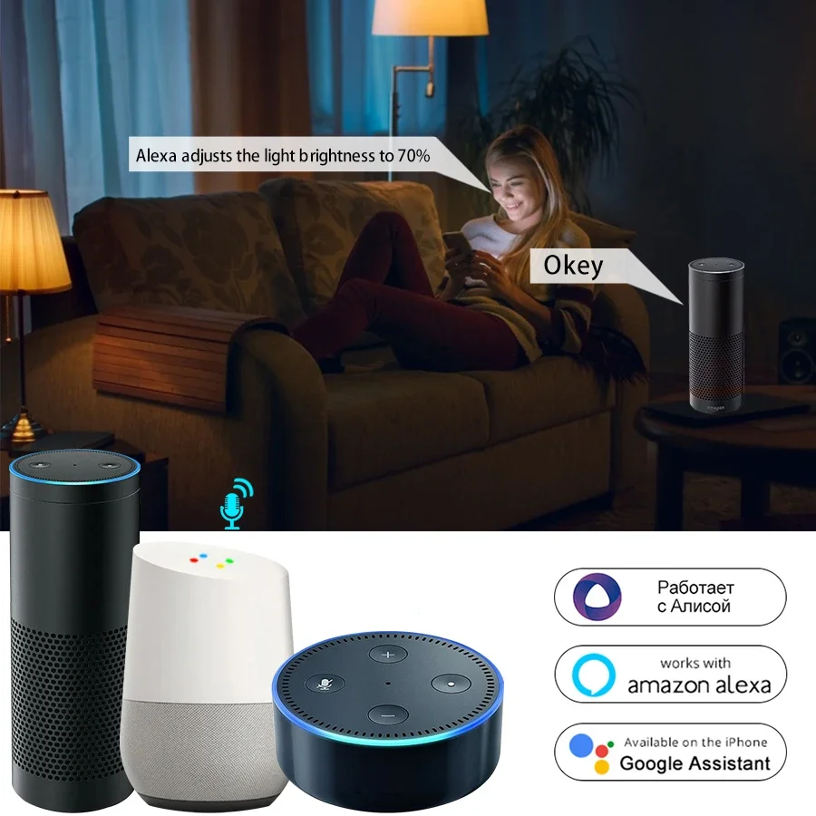 Bombilla LED inteligente con WiFi, lámpara de vela con Control de voz, compatible con Alice, Alexa, asistente de Google Home, Tuya, 220V, 5W, 7W, 9W, E14