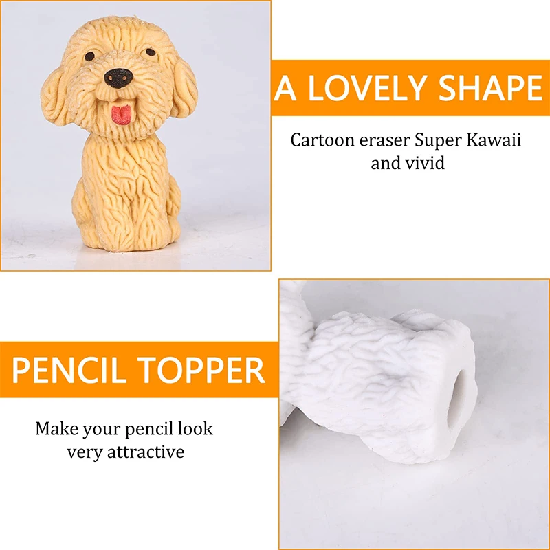 20Pcs 3D Dog Pencil Top Erasers Animal Pencil Erasers Toppers Cute Eraser Tops Pet Puppy Eraser Caps Funny Dog