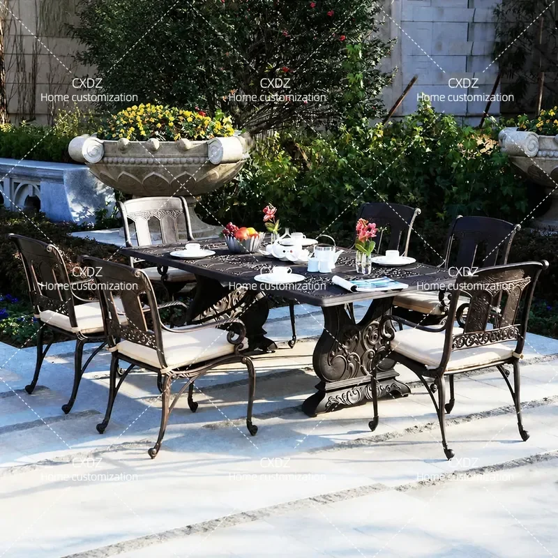 Rattan Style 5 Piece Outdoor Dining Set Cast Aluminum Table and Chairs for Garden Patio Terrace Weather Resistant Furniture