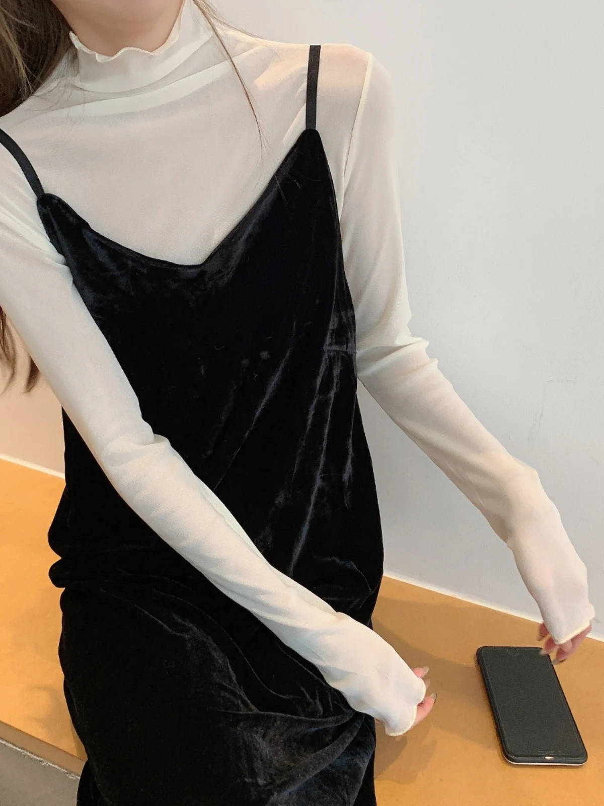 

Spring 2023 Korean Sle Retro High Collar Women's Long Sve Lace Base irt Skin-friendly Me Super Fairy Top Inner Wear