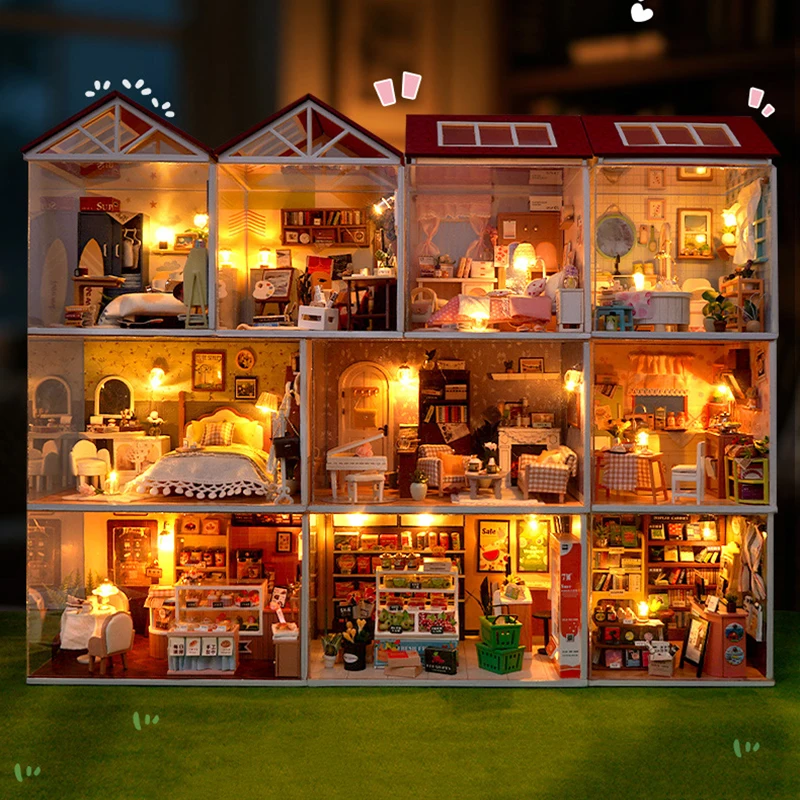 DIY Wooden Dollhouse Mini Bedroom Kitchen Bakery Model Assemble Toys Miniature Furniture Kit Children Adult Christmas Gift Casa