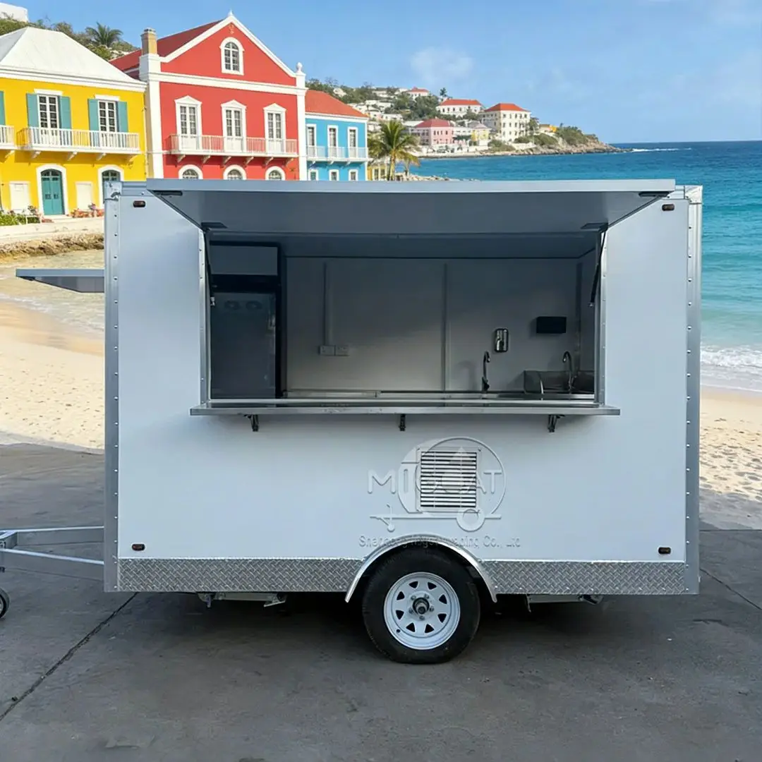 2.8m Square Stainless Steel Mobile Food Cart Workbench Commercial Street Food Truck for Coffee Snack Beverage