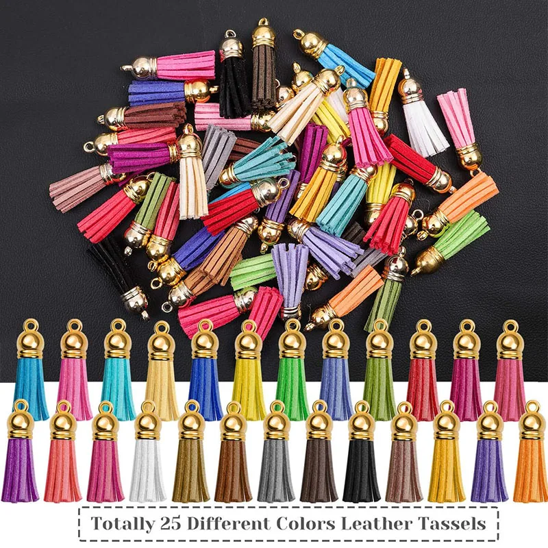 

10/50pcs Leather Tassel Charms Gold Color Cap Earring Keychain Pendant Straps Suede Tassels Diy Jewelry Accessories Craft Making